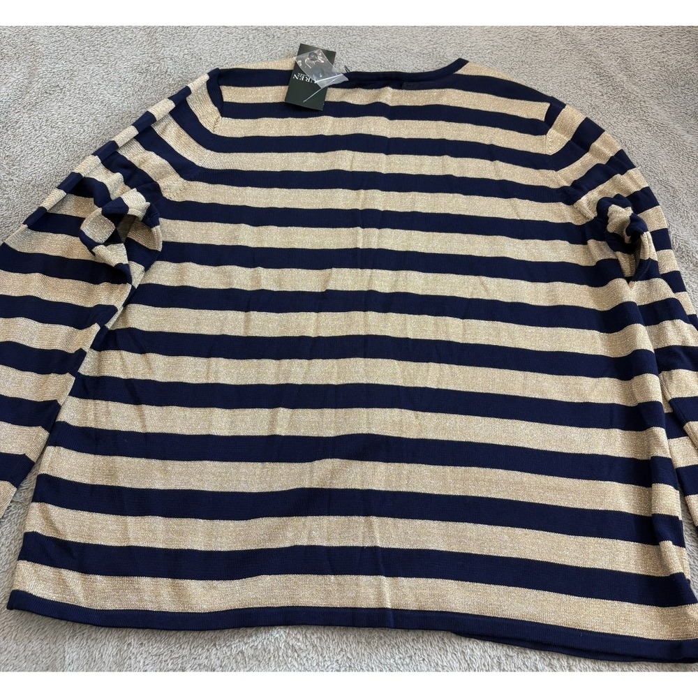 Lauren Ralph Lauren Women 2X Cardigan Navy Gold Metallic Stripe Knit Sweater NWT - Picture 13 of 13